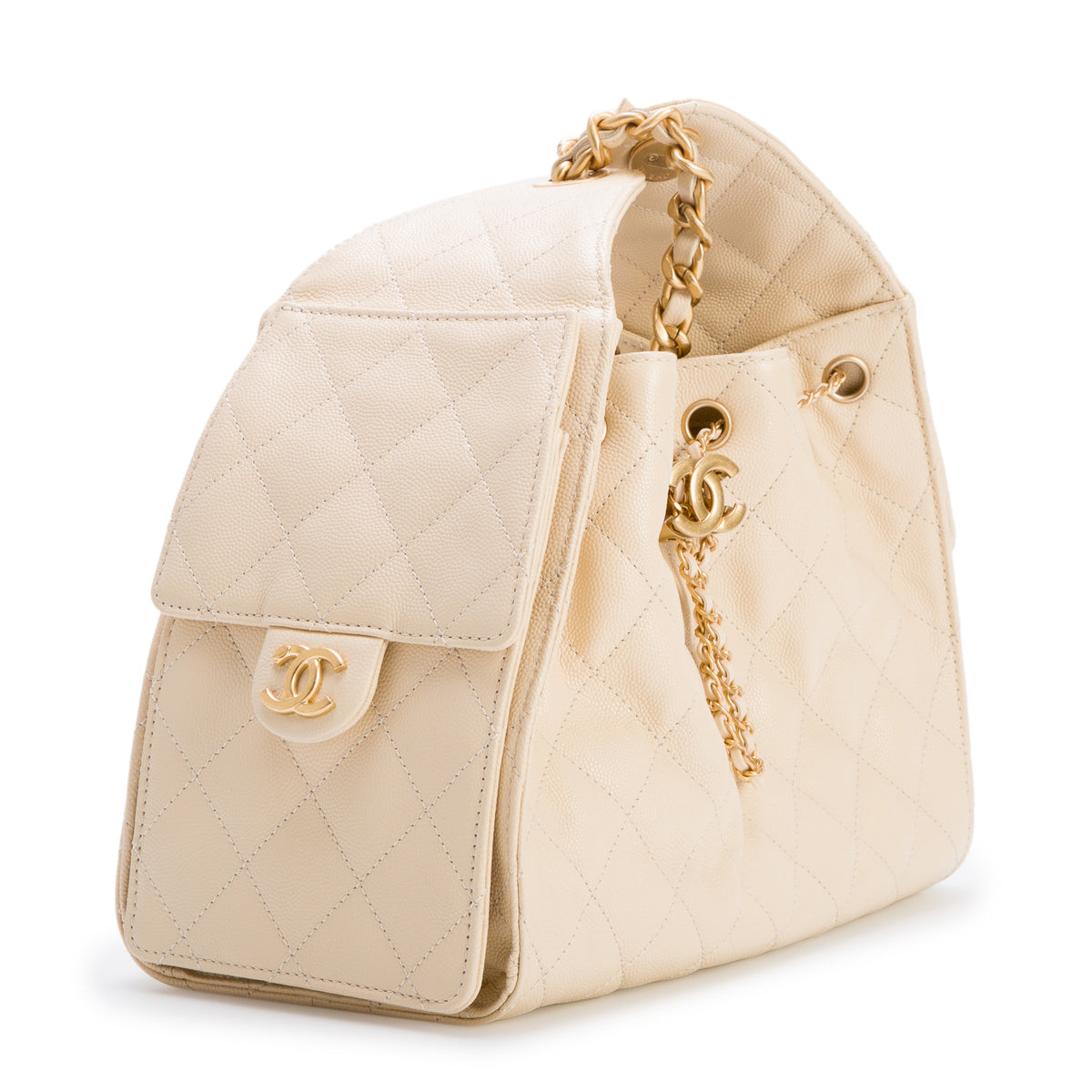 Chanel Beige Caviar Quilted Small Chanel 25 Handbag w/ Box