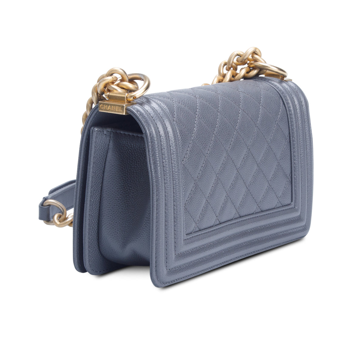 Chanel Grey Caviar Quilted Leather Small Boy Bag w/ Box