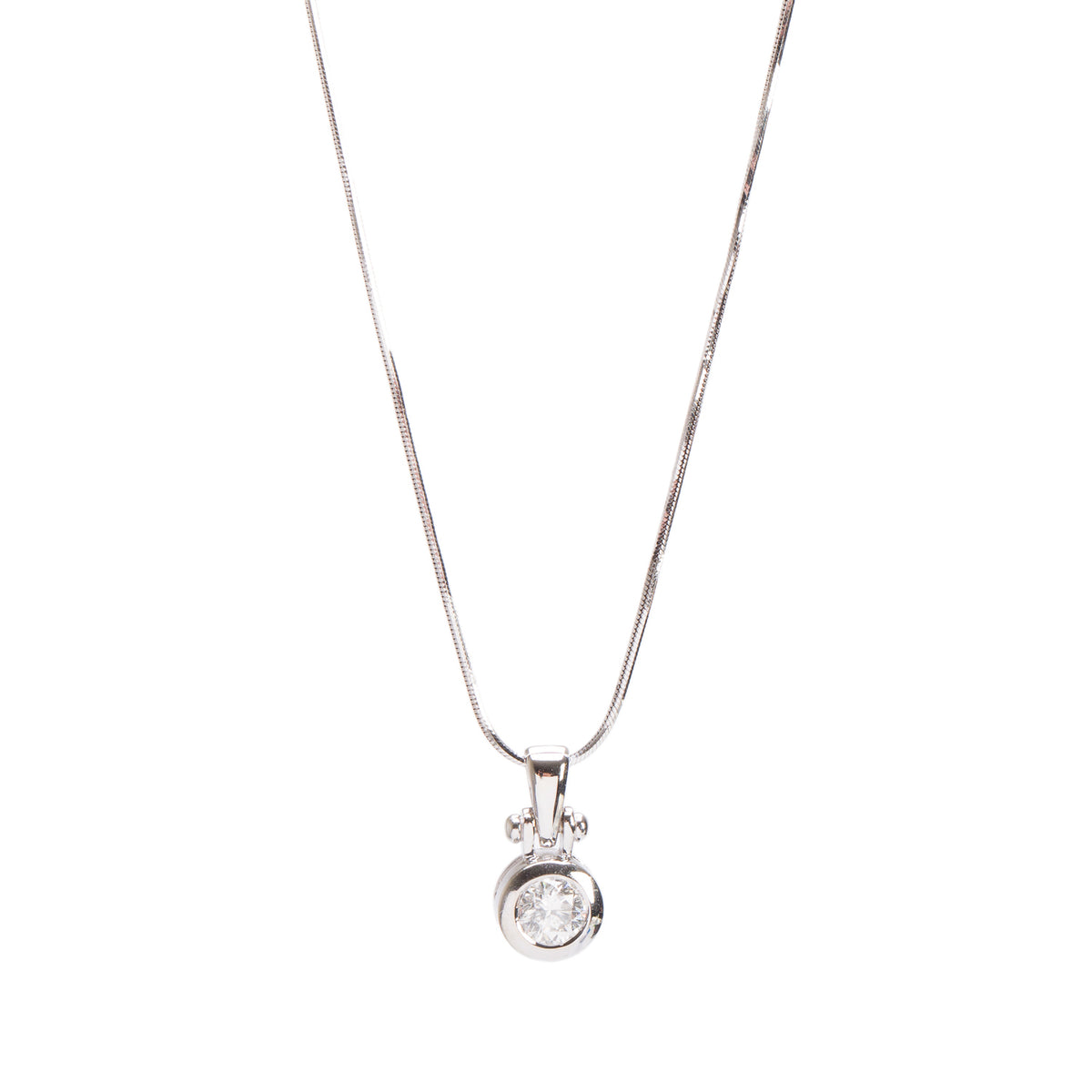 14k White Gold 0.53 ct. Diamond Bezel Set Solitaire Pendant Necklace