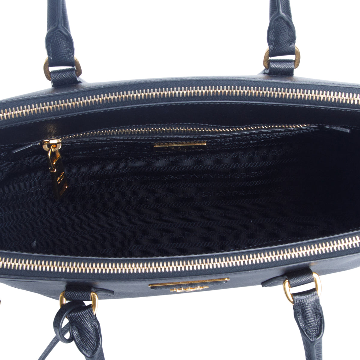 Prada Black Saffiano Lux Leather Small Double Zip Galleria Tote w/ Authenticity Card & Strap