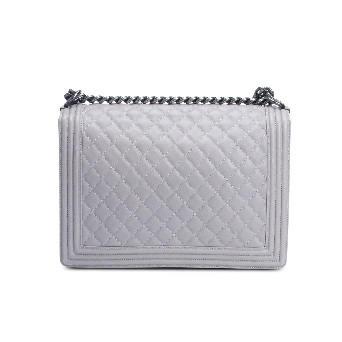 Chanel Grey Lambskin Quilted Leather Boy XL Bag w/ Authenticity Card