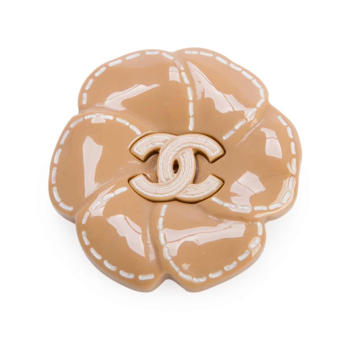 Chanel Brown Resin Camellia CC Pin Brooch