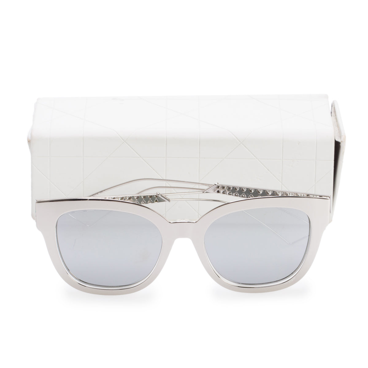 Christian Dior Silver-Tone Metal Diorama1 Cat-Eye Sunglasses w/ Case & Pouch