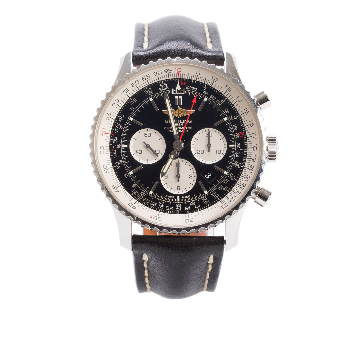 Breitling Stainless Steel Navitimer B01 46 MM Automatic Chronograph Watch Black Dial AB0127 w/ Box & Papers