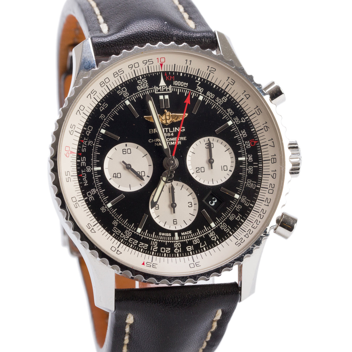 Breitling Stainless Steel Navitimer B01 46 MM Automatic Chronograph Watch Black Dial AB0127 w/ Box & Papers
