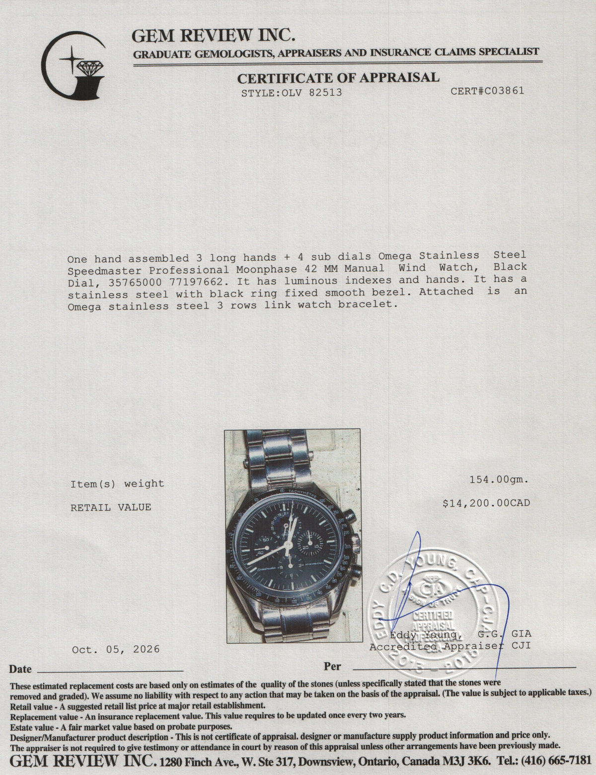 Omega Stainless Steel Speedmaster Professional Moonphase 42 MM Manual Watch Black Dial w/ Box & Papers