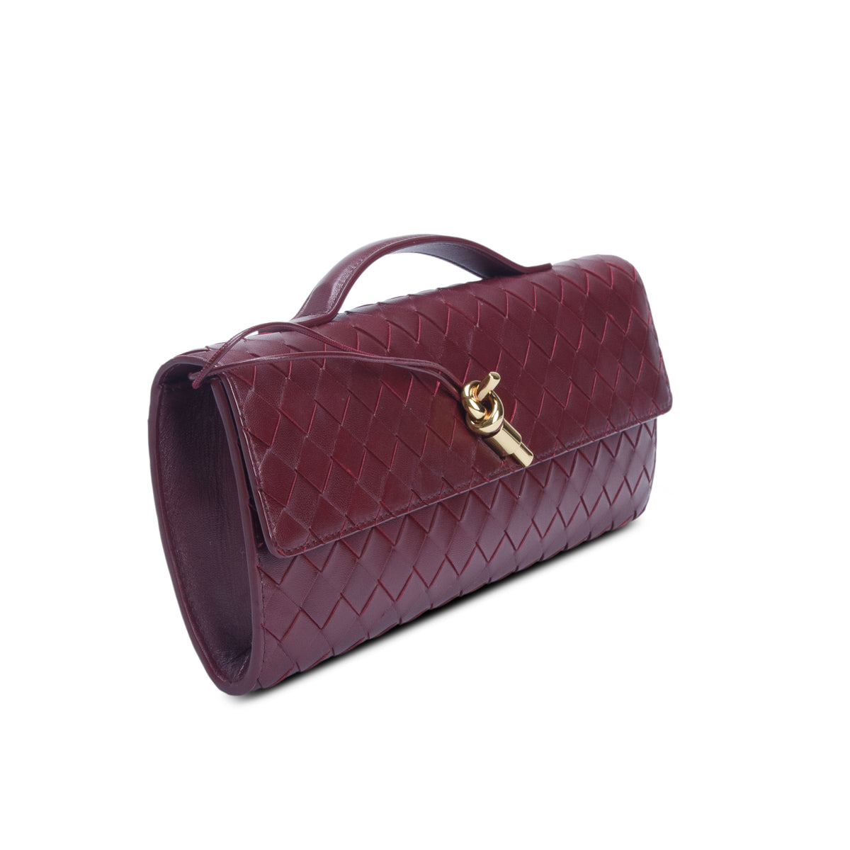 Bottega Veneta Red Nappa Intrecciato Long Andiamo Top Handle Clutch