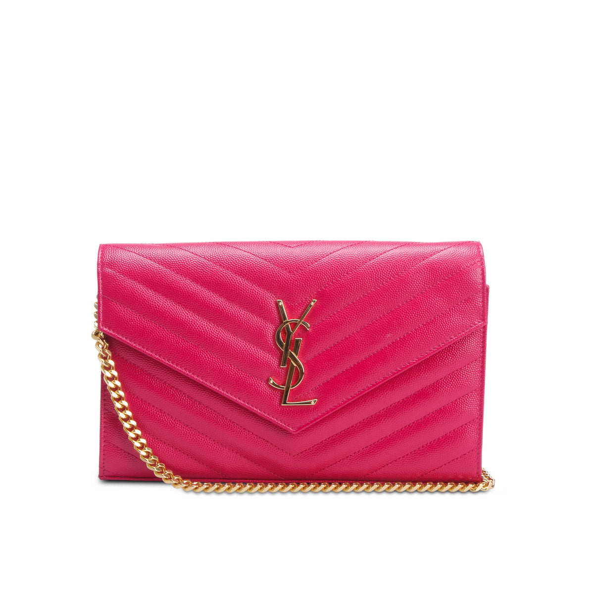 Saint Laurent Pink Grain De Poudre Chevron Cassandre Envelope Chain Wallet