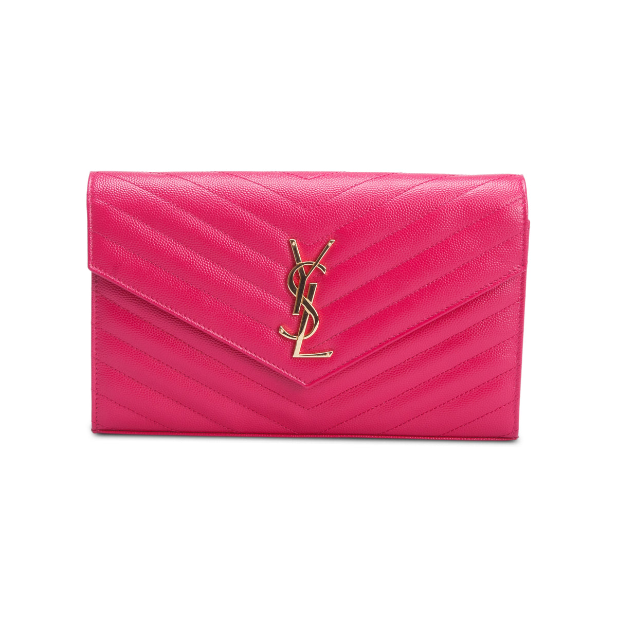 Saint Laurent Pink Grain De Poudre Chevron Cassandre Envelope Chain Wallet