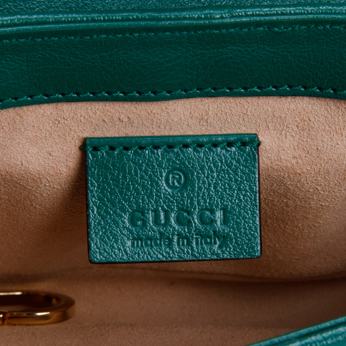 Gucci Green Azalea Calfskin Enamel Matelasse Diagonal Super Mini Torchon GG Marmont Shoulder Bag w/ Box