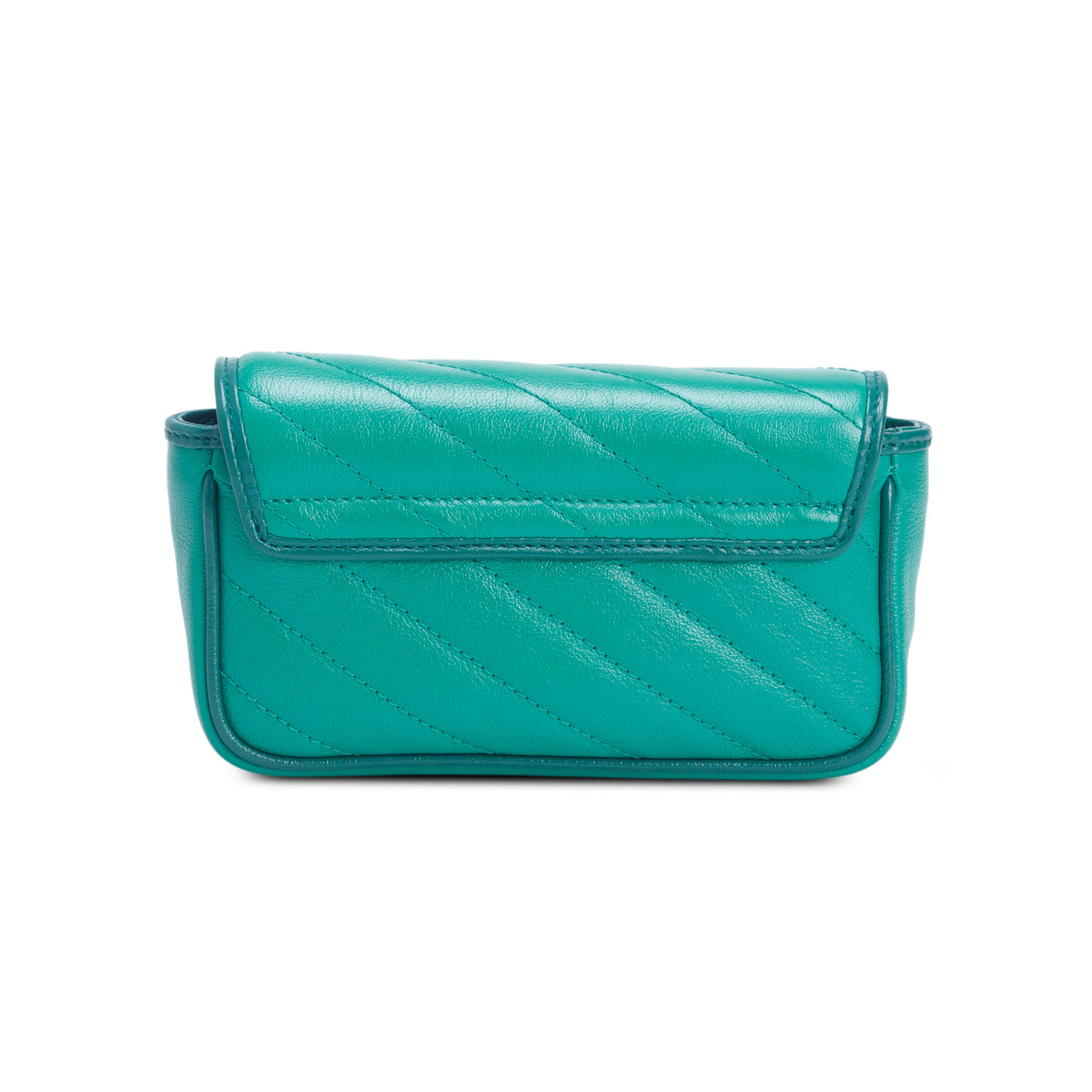 Gucci Green Azalea Calfskin Enamel Matelasse Diagonal Super Mini Torchon GG Marmont Shoulder Bag w/ Box
