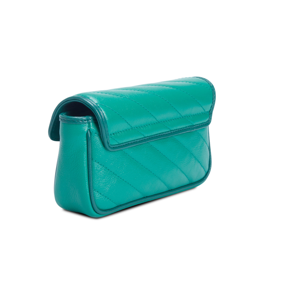 Gucci Green Azalea Calfskin Enamel Matelasse Diagonal Super Mini Torchon GG Marmont Shoulder Bag w/ Box