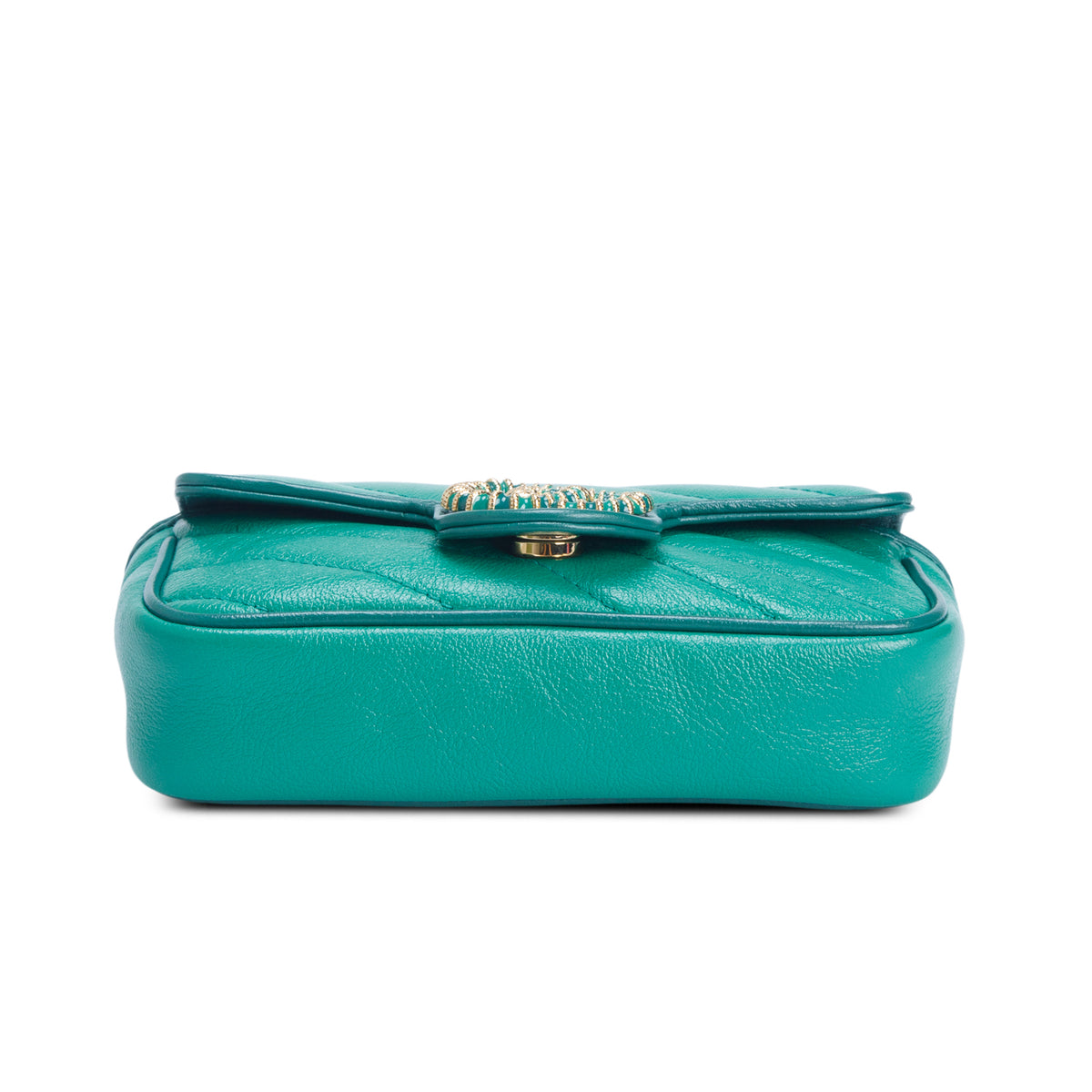 Gucci Green Azalea Calfskin Enamel Matelasse Diagonal Super Mini Torchon GG Marmont Shoulder Bag w/ Box