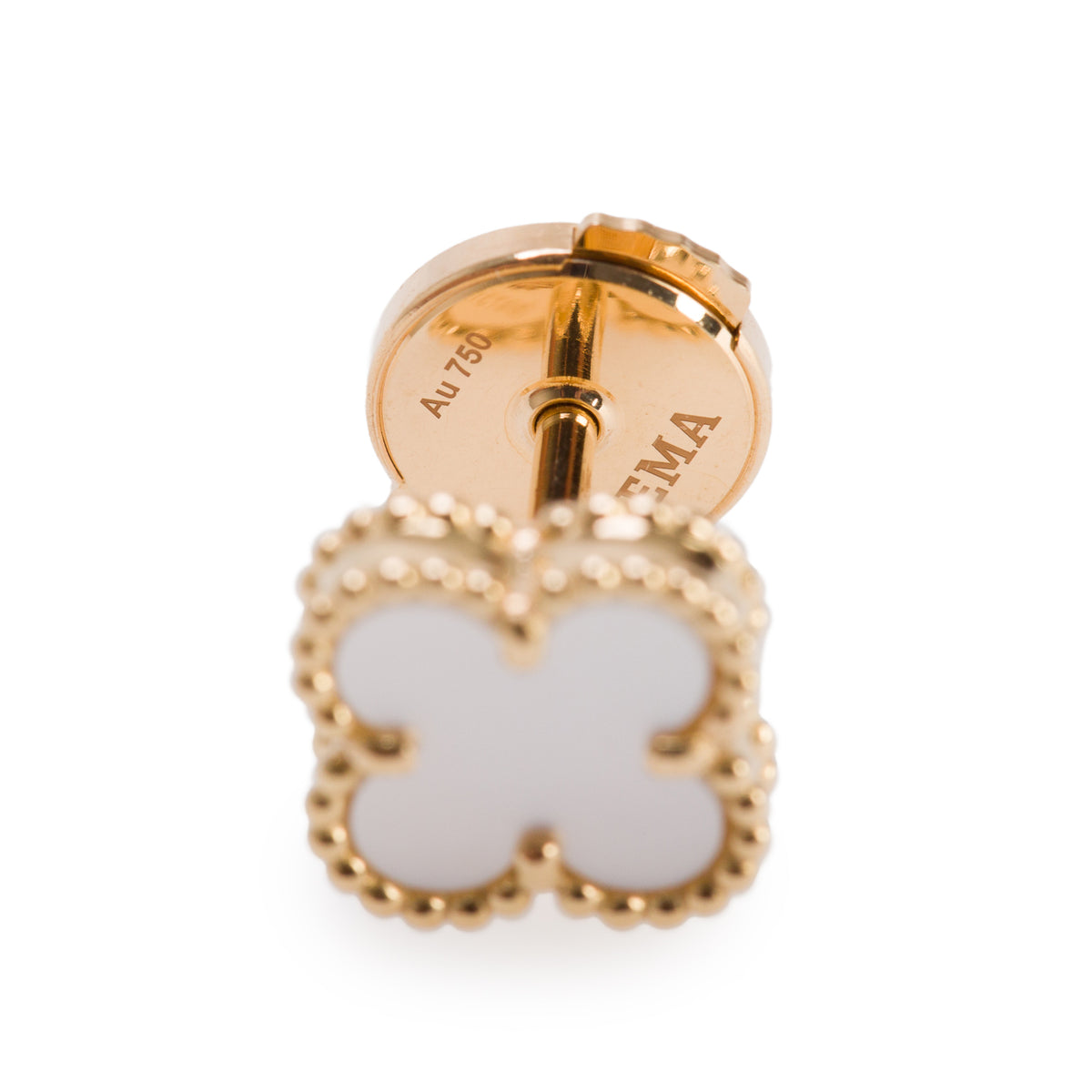 Van Cleef & Arpels 2025 18k Yellow Gold Sweet Alhambra Mother of Pearl Stud Earrings w/ Box & Certificate