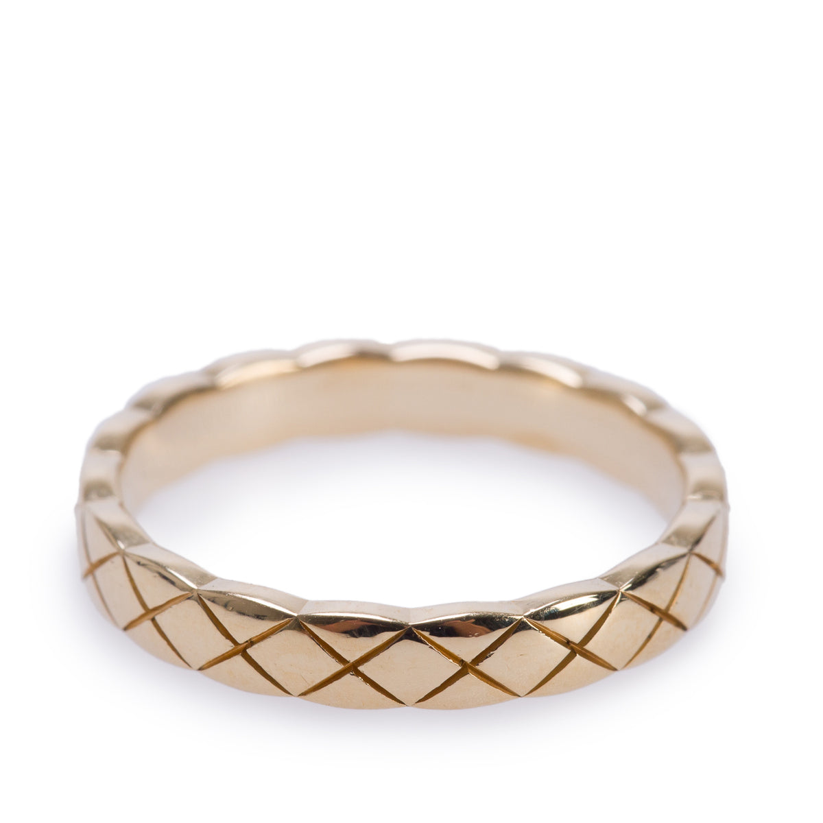Chanel 2023 18k Yellow Gold Quilted Coco Crush Band Ring, Size 53 6.25, Mini Version w/ Box & Certificate