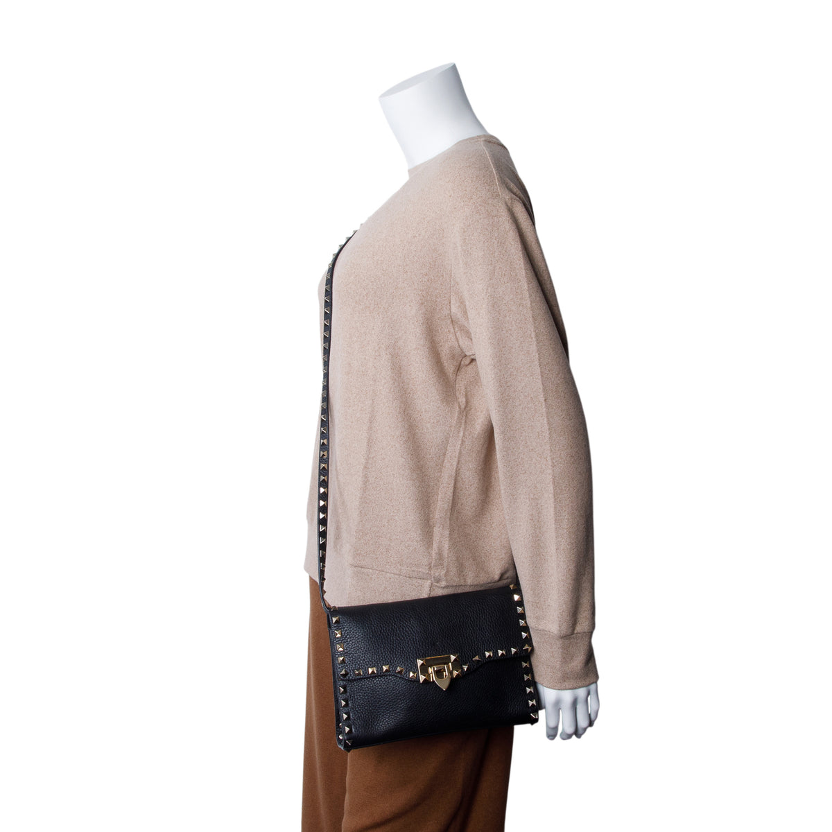 Valentino Black Grained Calfskin Small Rockstud Crossbody Bag