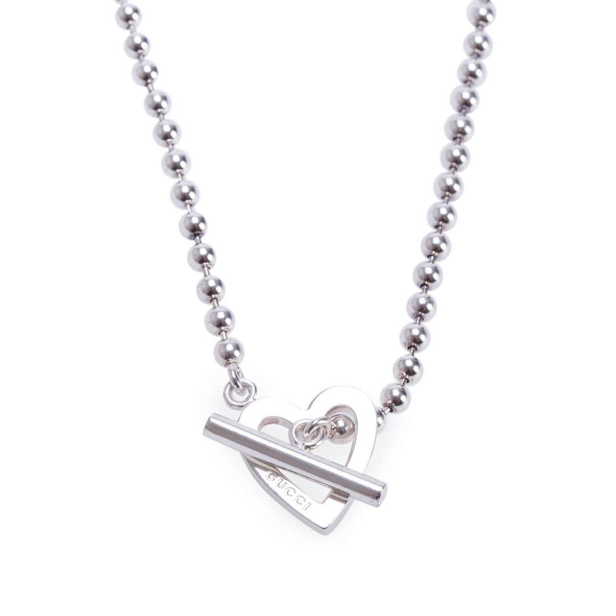 Gucci Sterling Silver Heart Toggle Bead Necklace