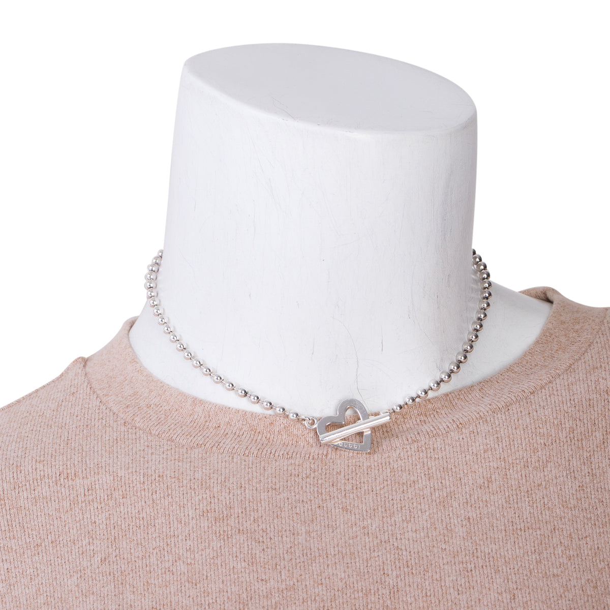Gucci Sterling Silver Heart Toggle Bead Necklace