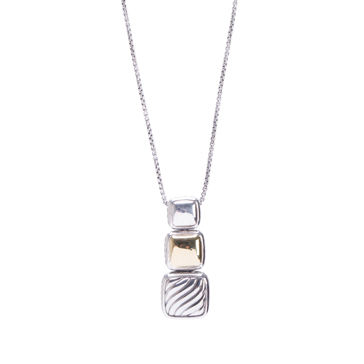 David Yurman Sterling Silver & 18k Yellow Gold Chiclet Triple Drop Pendant Necklace