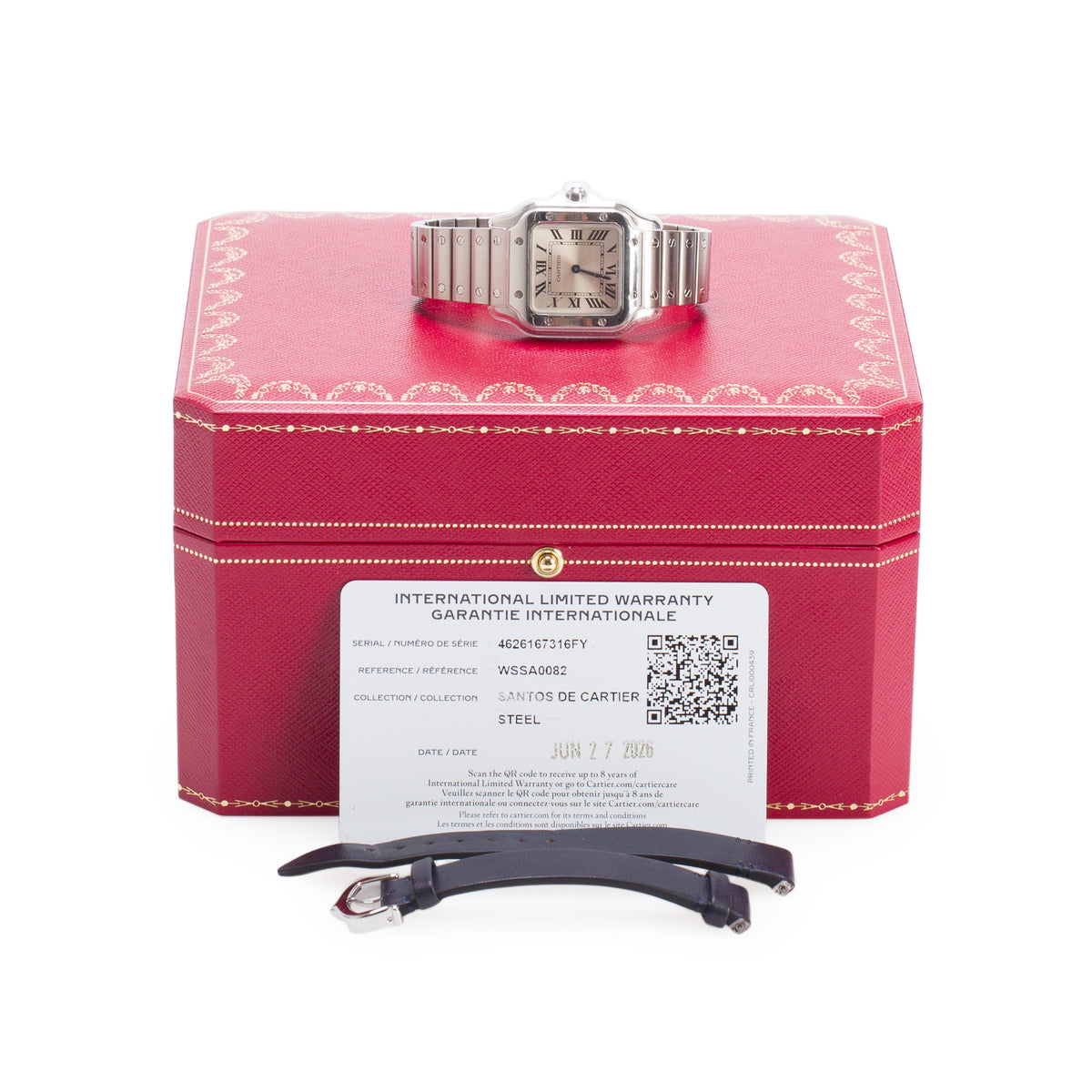 Cartier 2026 Stainless Steel Santos de Cartier Watch Silver Dial, Small Model 4626 w/ Box, Papers & Extra Strap