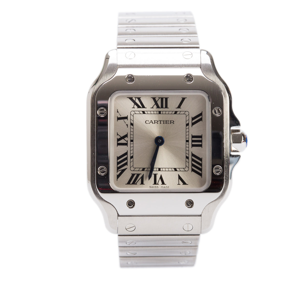 Cartier 2026 Stainless Steel Santos de Cartier Watch Silver Dial, Small Model 4626 w/ Box, Papers & Extra Strap