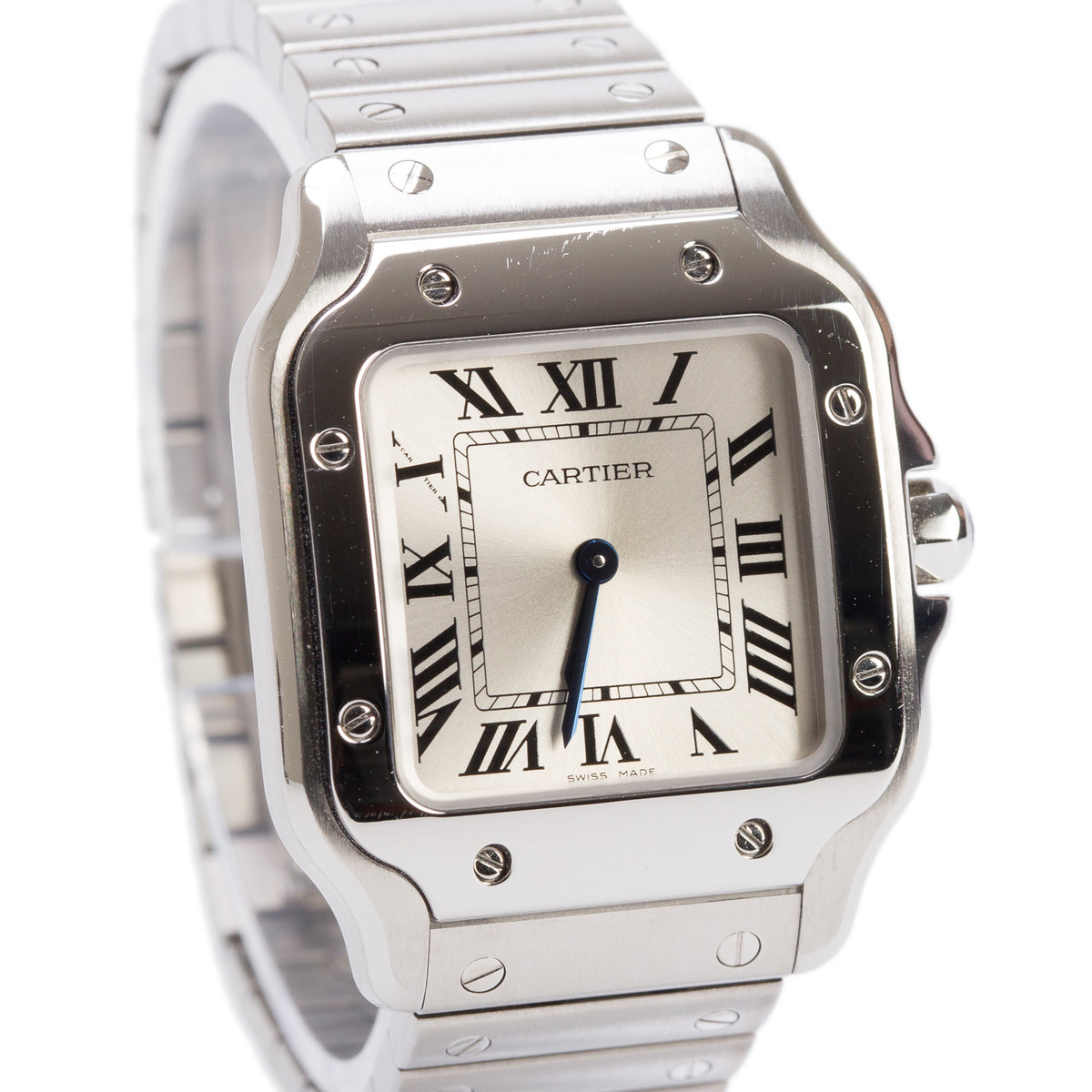 Cartier 2026 Stainless Steel Santos de Cartier Watch Silver Dial, Small Model 4626 w/ Box, Papers & Extra Strap