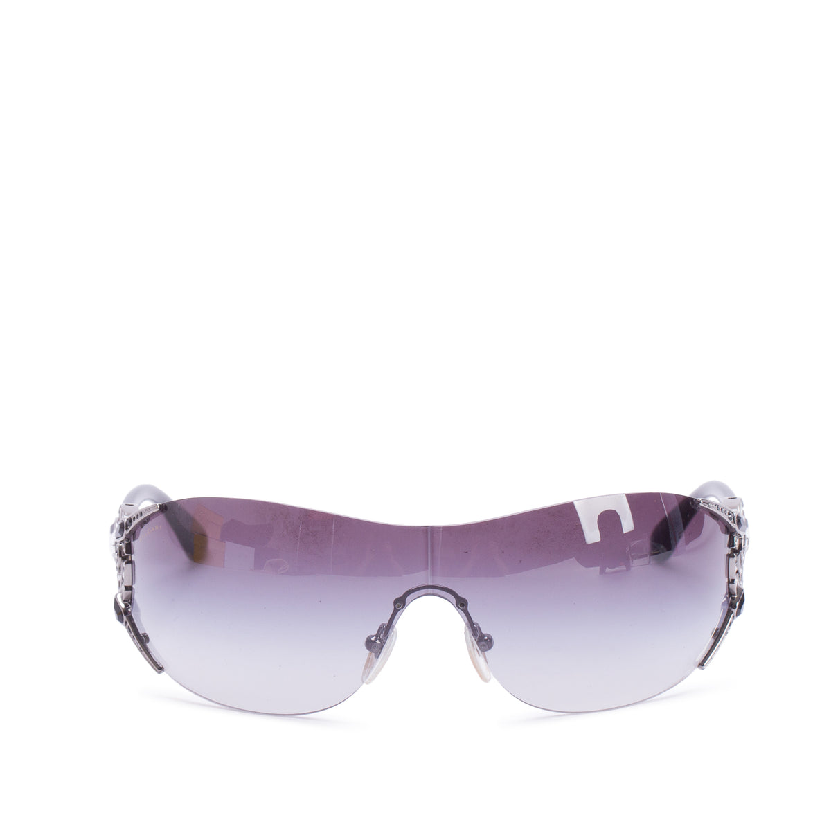 Bvlgari 6039-B Black Acetate Crystal Jewel Rimless Shield Sunglasses w/ Box & case