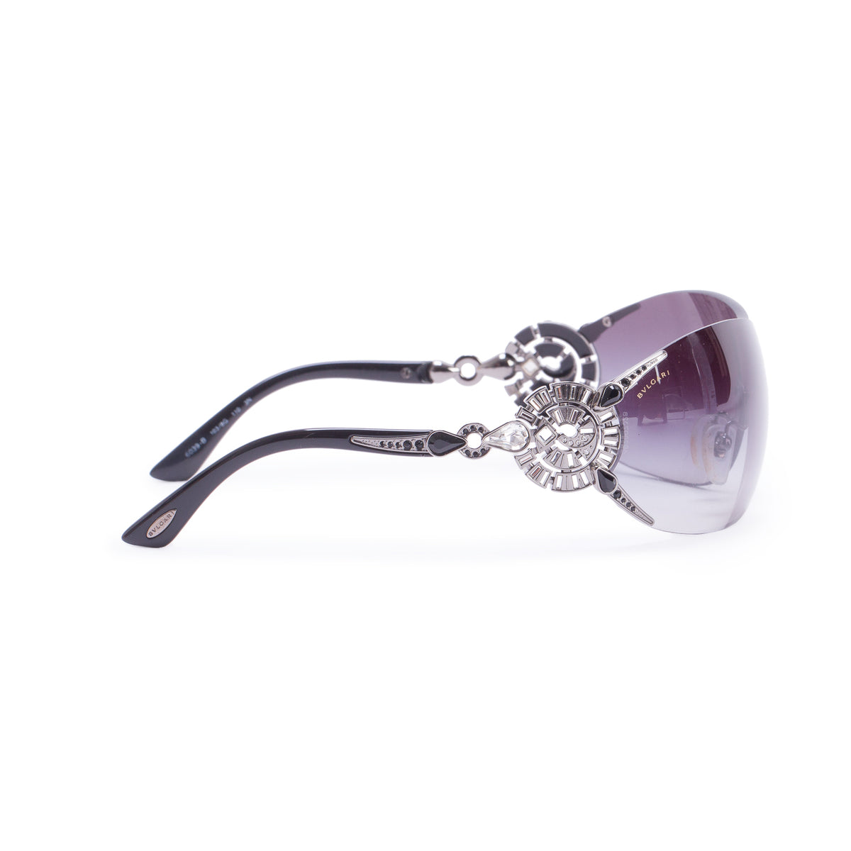 Bvlgari 6039-B Black Acetate Crystal Jewel Rimless Shield Sunglasses w/ Box & case