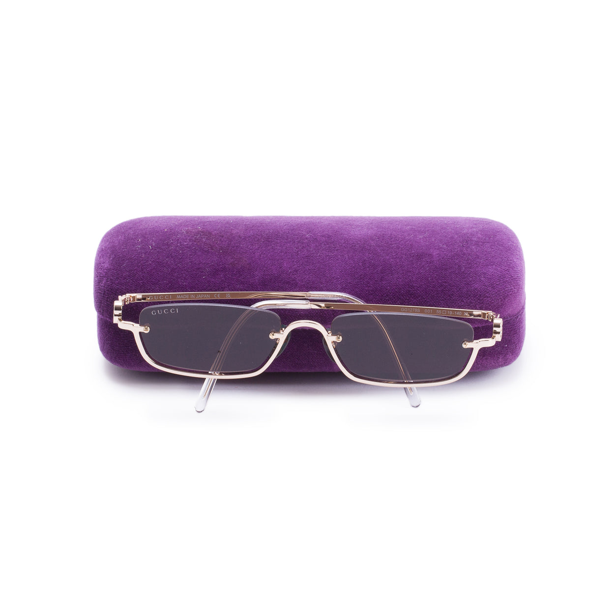 Gucci GG1278S Gold-Tone Metal Rectangular Frame Sunglasses w/ Case