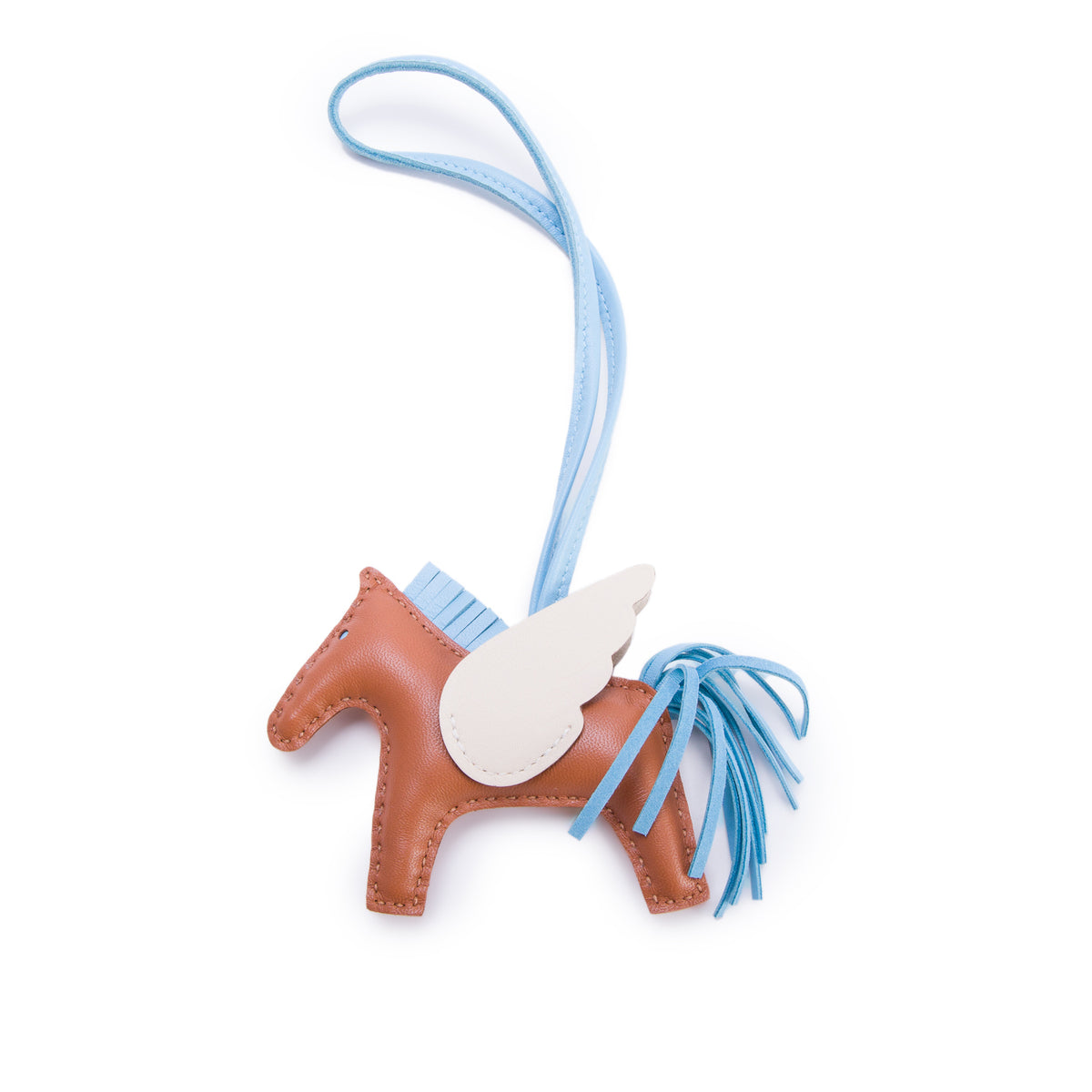 Hermes 2025 Gold/Bleu Celeste/Craie Milo Lambskin Rodeo Pegase Horse Bag Charm PM w/ Box