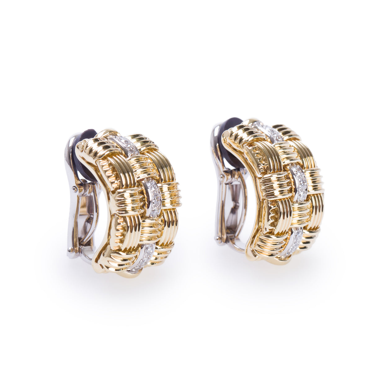 Roberto Coin 18k Yellow & White Gold Diamond Woven Clip On Earrings