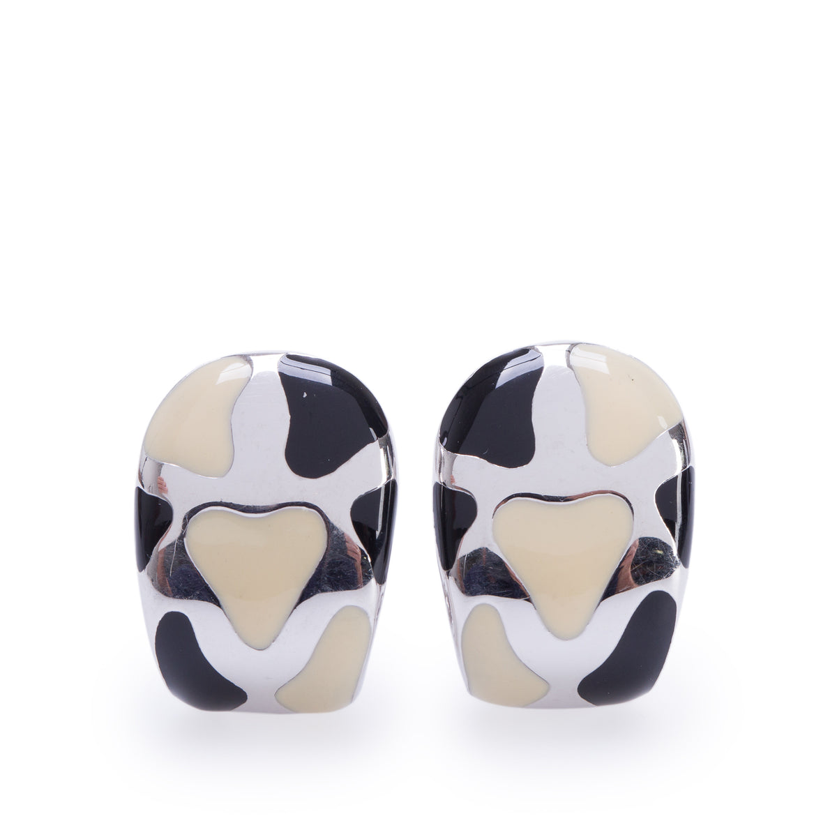 Roberto Coin 18k White Gold Black & White Enamel Clip-On Earrings