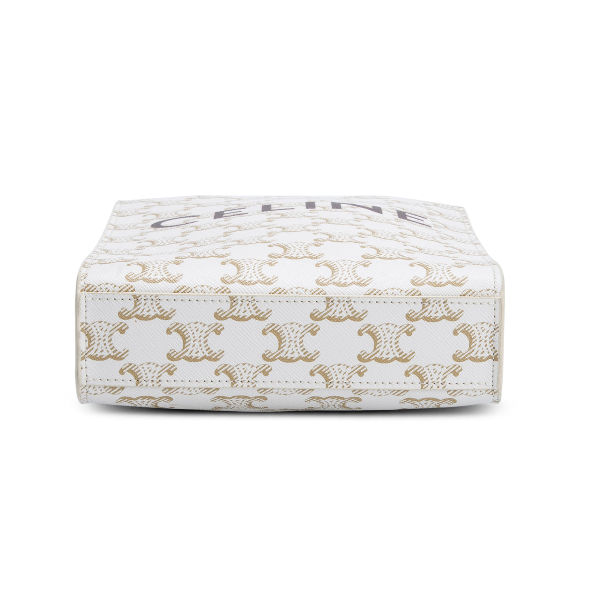 Celine 2022 White Triomphe Canvas Calfskin Mini Vertical Cabas w/ Strap
