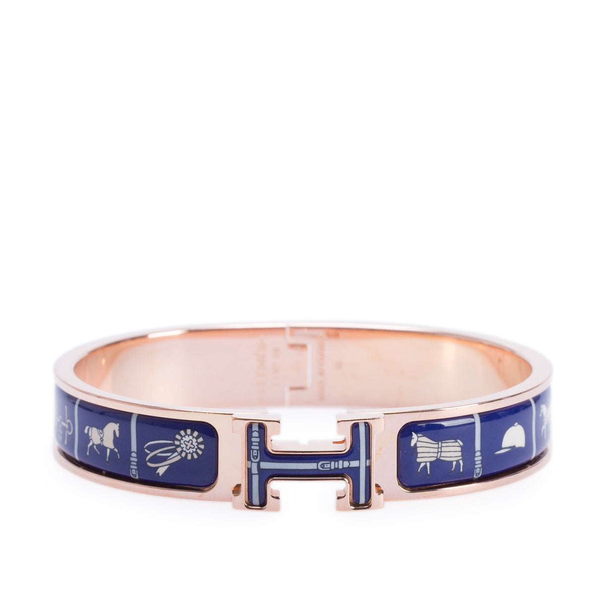 Hermes Gold Plated Blue Couvertures Et Tenues De Jour Enamel 12 MM Clic H Bracelet