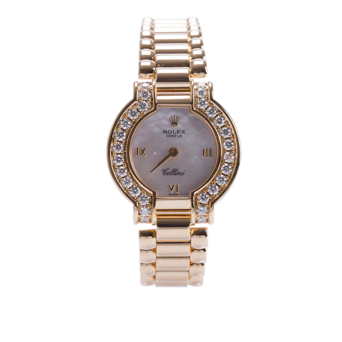 Rolex Vintage 18k Yellow Gold Diamond Bezel Cellini 24 MM Manual Watch Mother of Pearl Dial 2253