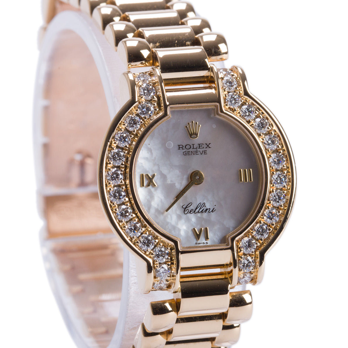 Rolex Vintage 18k Yellow Gold Diamond Bezel Cellini 24 MM Manual Watch Mother of Pearl Dial 2253