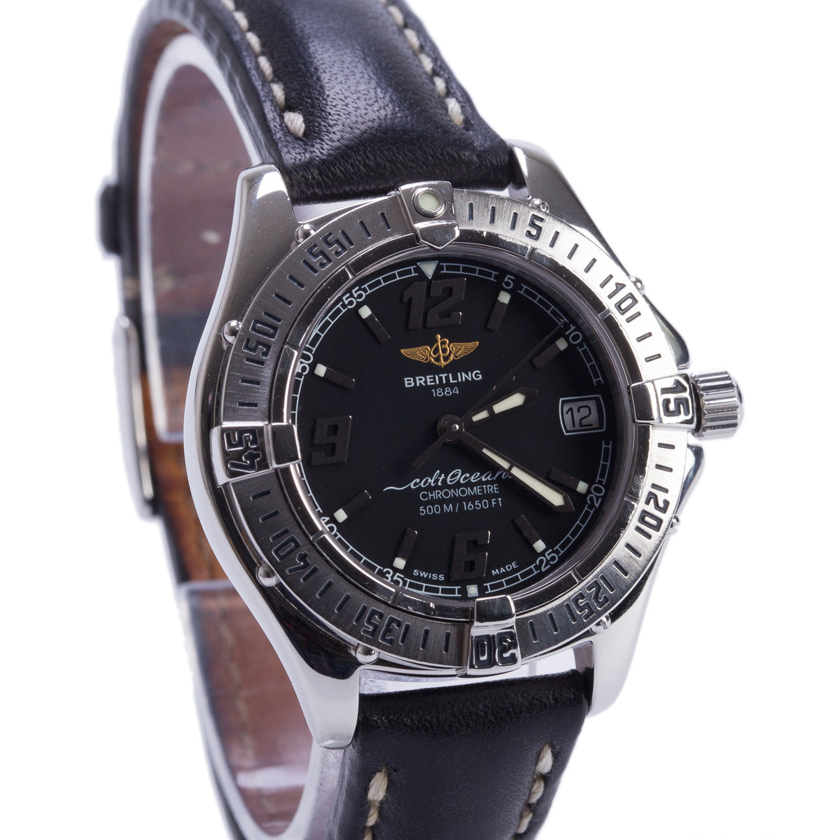 Breitling Stainless Steel Colt Oceane 33 MM Quartz Watch Black Dial A57350