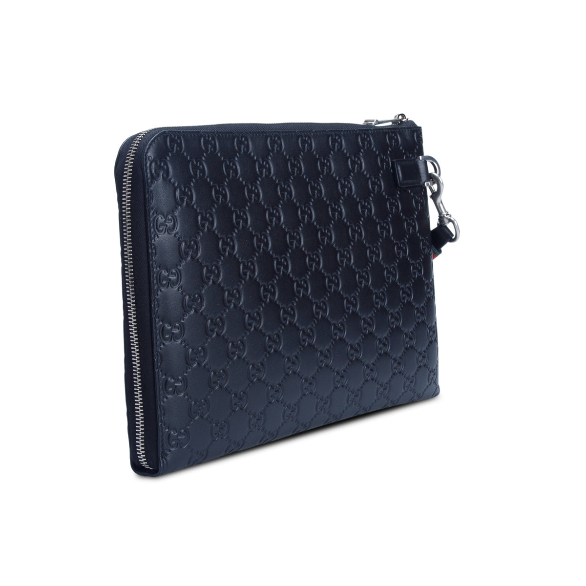 Gucci Black Signature Smooth Leather Medium Emblem Pouch w/ Box