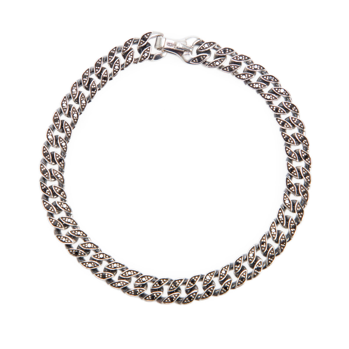 David Yurman Sterling Silver Black Diamond 6 MM Curb Chain Link Bracelet w/ Box