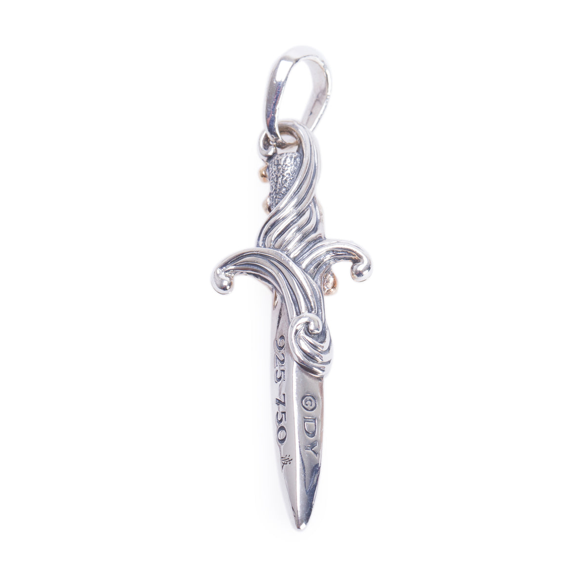 David Yurman Sterling Sliver & 18k Yellow Gold Black Diamond Waves Dagger Amulet Pendant w/ Box