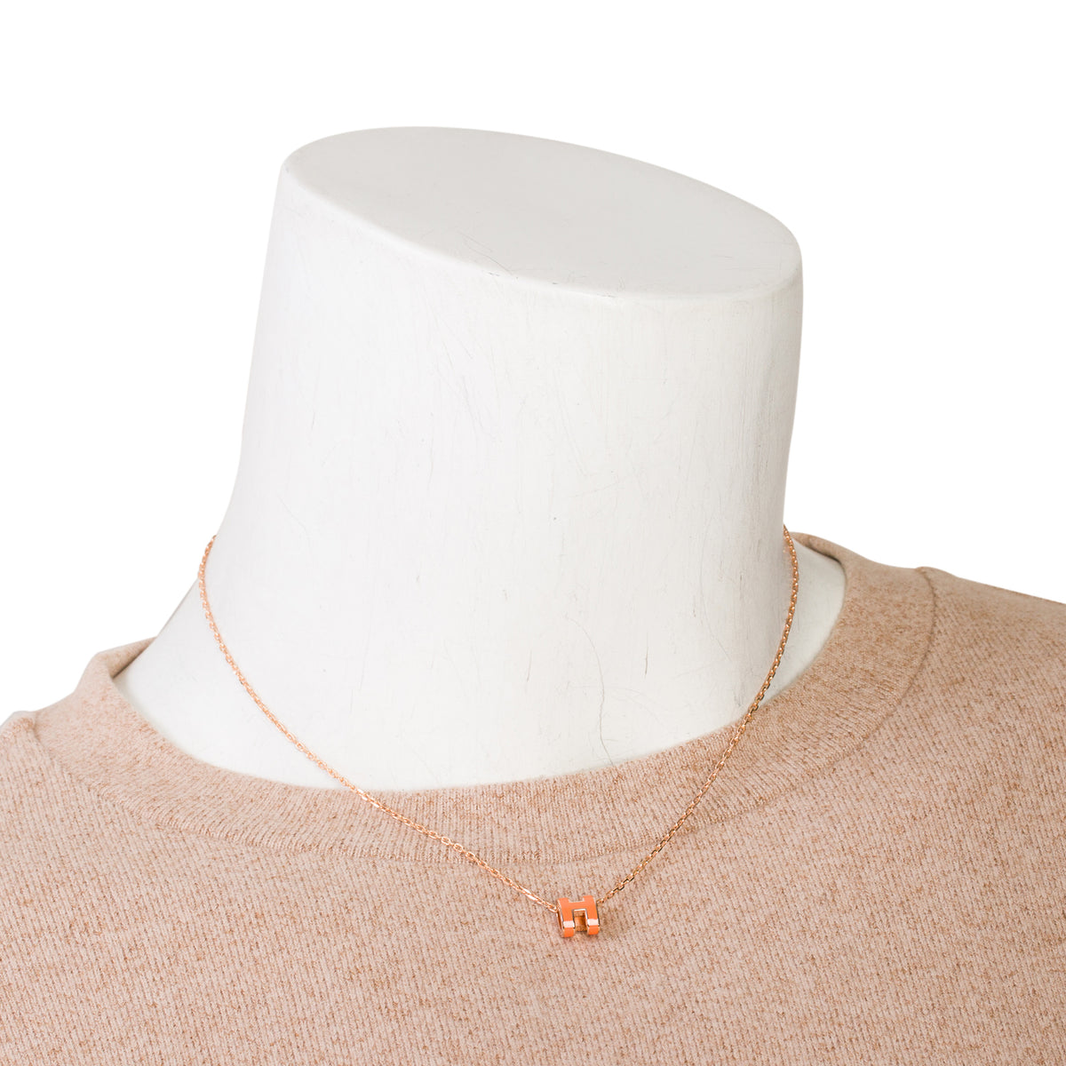 Hermes Rose Gold-Plated Orange Lacquered Mini Pop H Pendant Necklace w/ Box