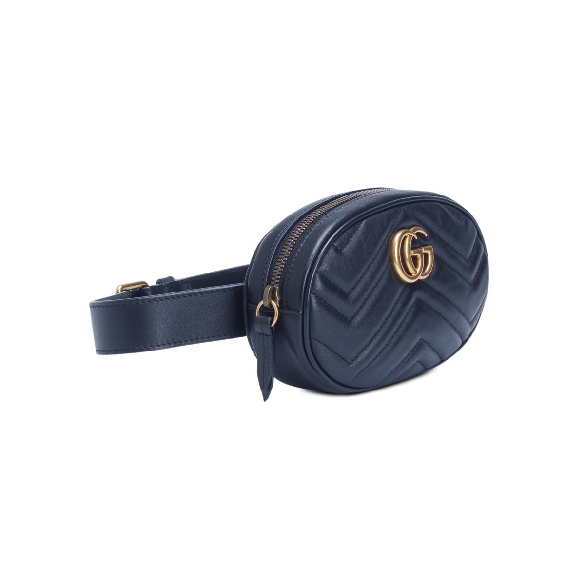 Gucci Black Calfskin Matelasse GG Marmont Belt Bag, Size 75 30