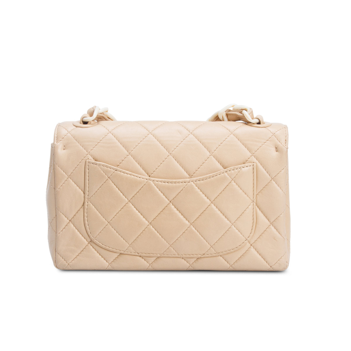 Chanel Vintage Beige Quilted Lambskin Acrylic Small Single Flap w/ Authenticity Card