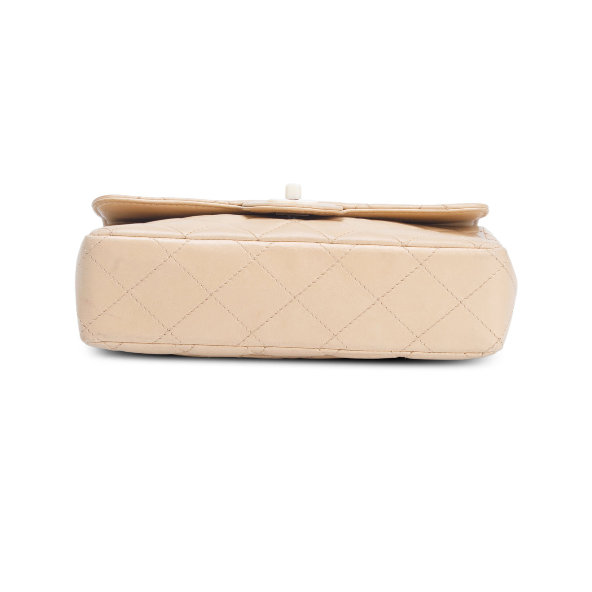 Chanel Vintage Beige Quilted Lambskin Acrylic Small Single Flap w/ Authenticity Card