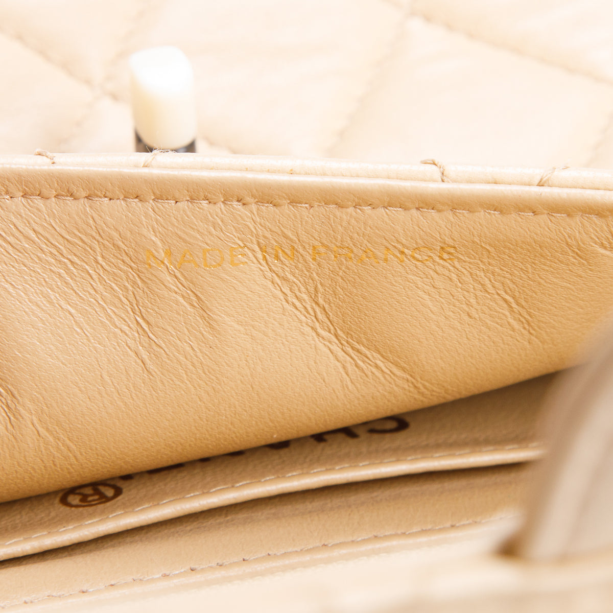 Chanel Vintage Beige Quilted Lambskin Acrylic Small Single Flap w/ Authenticity Card