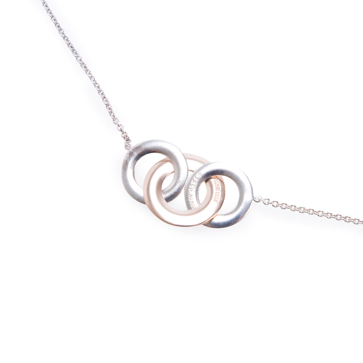 Tiffany & Co. Sterling Silver & Rubedo Metal 1837 Interlocking Station Necklace w/ Box