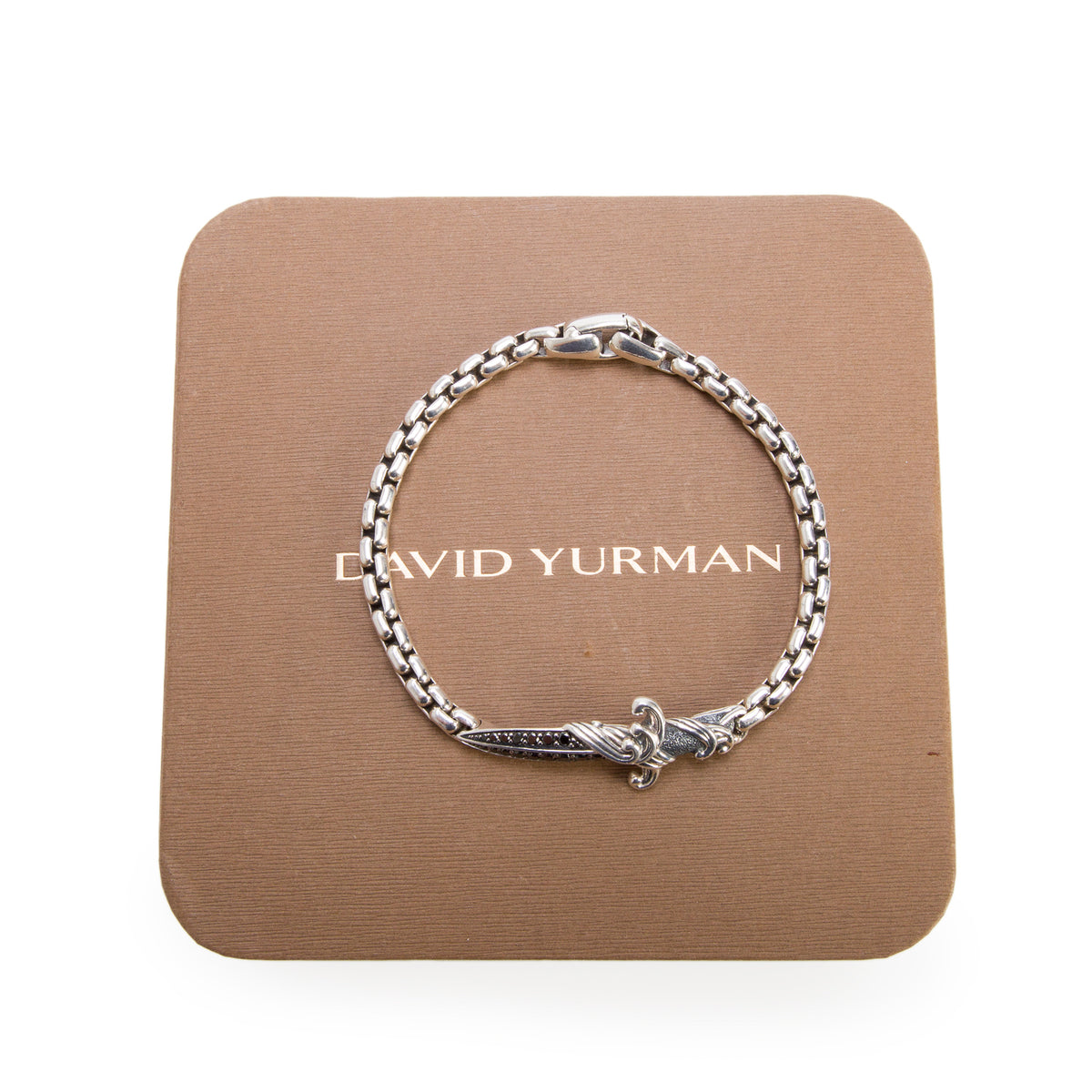 David Yurman Sterling Silver Black Diamond Waves Dagger 5 MM Bracelet w/ Box