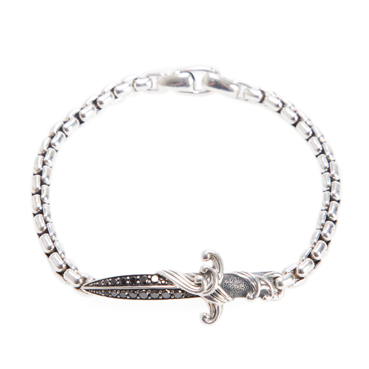 David Yurman Sterling Silver Black Diamond Waves Dagger 5 MM Bracelet w/ Box