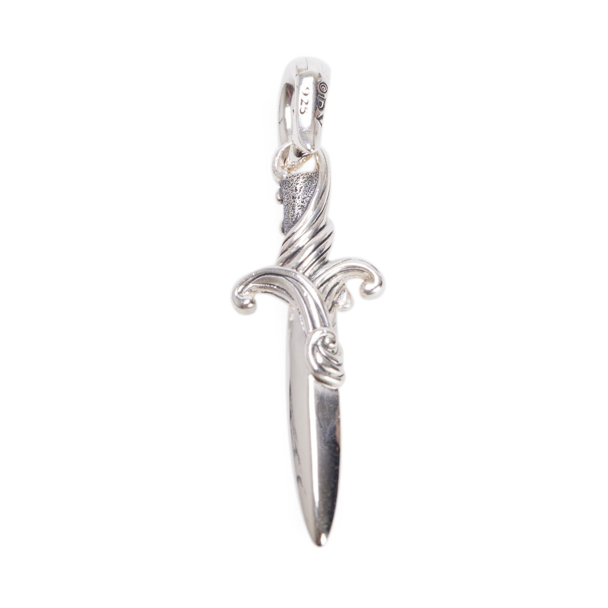 David Yurman Sterling Sliver Black Diamond 31MM Waves Dagger Amulet Pendant