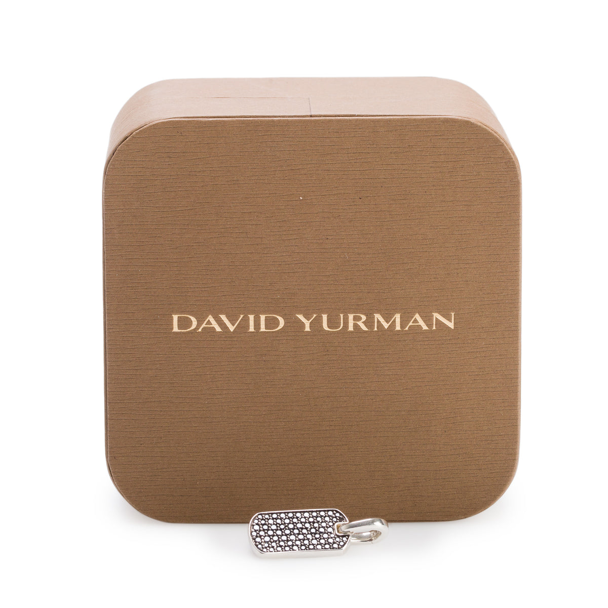 David Yurman Sterling Silver Pave Black Diamond 21MM Chevron Dog Tag Pendant w/ Box